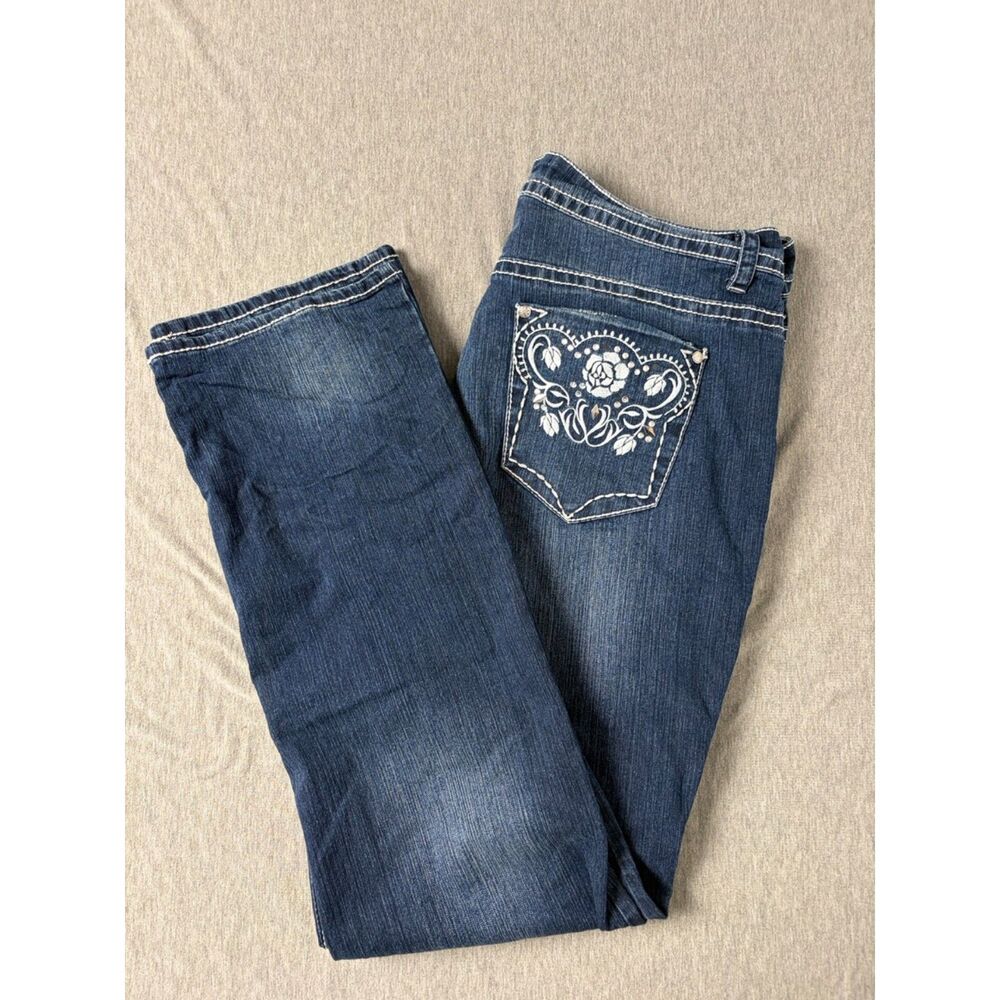 Y2K Bit & Bridle Womens Sz 16 Embroidered Rhinestone Back Pocket Jeans Bootcut